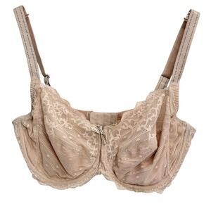 Chantelle Rive Gauche Lace Bra 36DDDD Full Coverage Nude Tan Underwire Unlined
